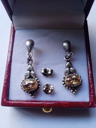 Pendientes Plata Antiguos Naranja .largo 3 cm.