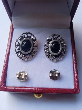 Pendientes antiguos plata y azabache