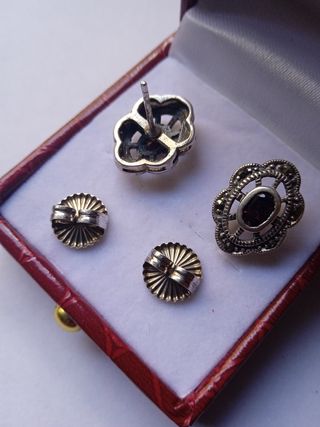 Pendientes antiguos plata con granate