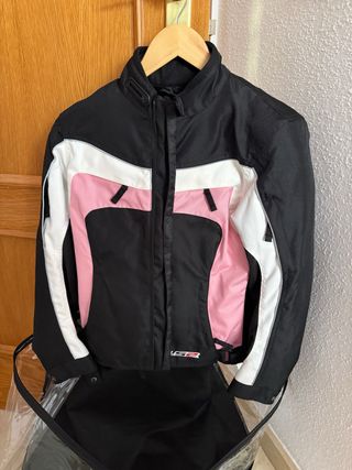 Chaqueta de moto LS2 rosa y negra