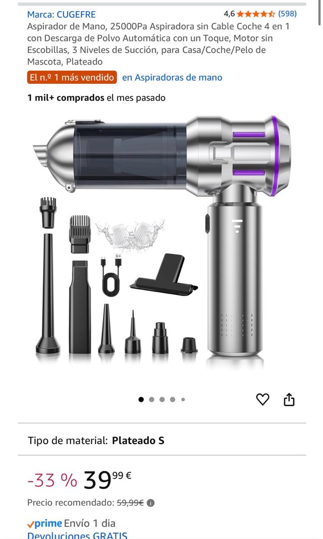 Aspirador de Mano Potente 25000Pa