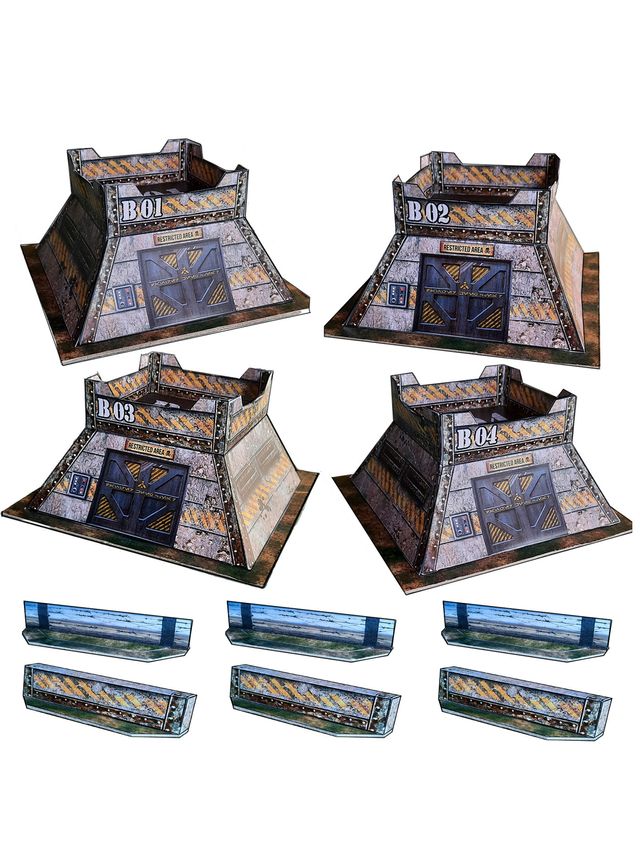 Escenografía Wargames.  4 Bunkers recortables 28mm