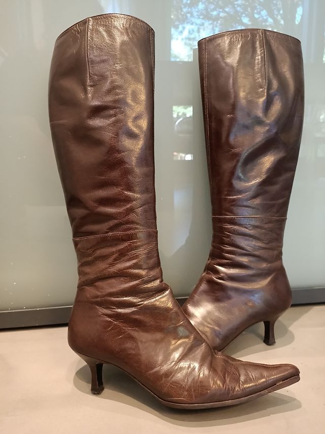 Botas C-Doux Piel Marrón Tacón Kitten