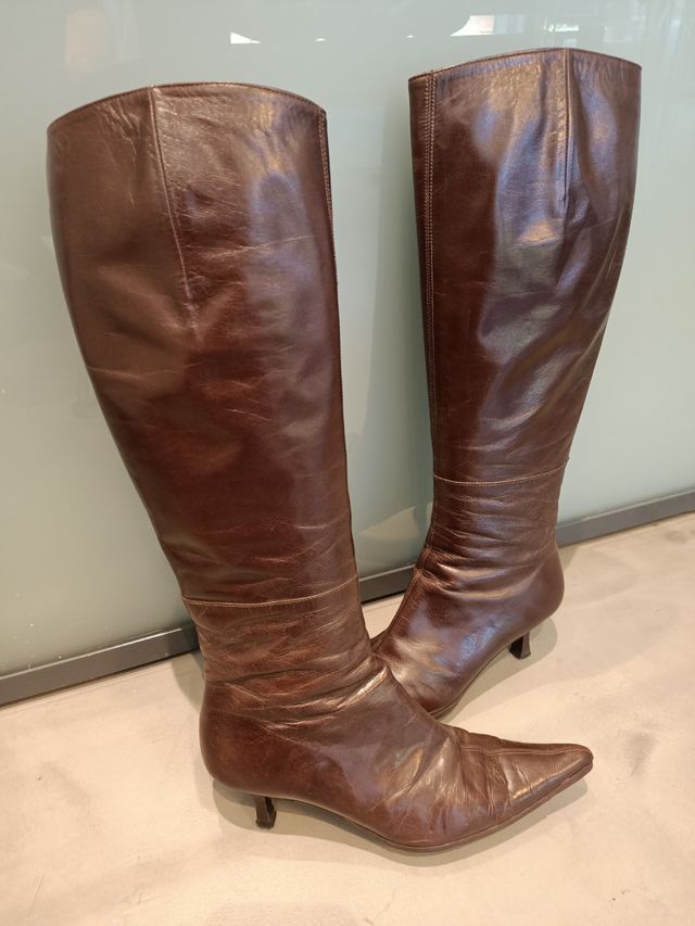 Botas C-Doux Piel Marrón Tacón Kitten