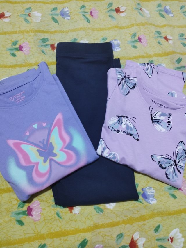 Una malla yDos camisetas de manga larga con maripo