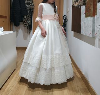 Vestido de Comunión Blanco y Rosa