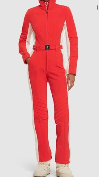 Mono de esquí rojo y blanco
