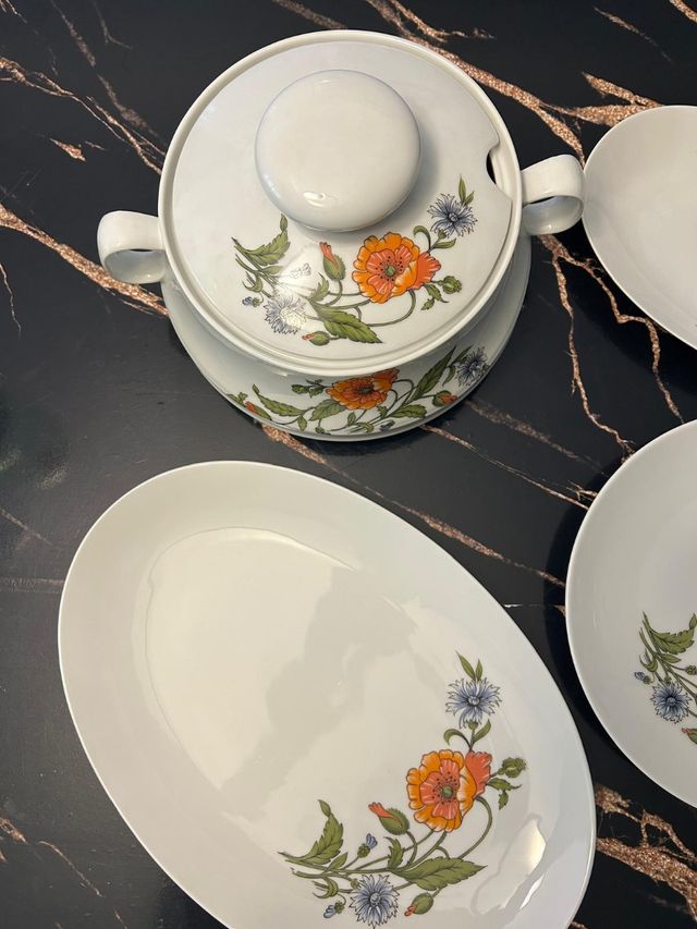 Zuppiera con piatti decorati