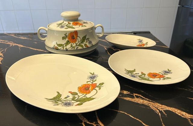 Zuppiera con piatti decorati