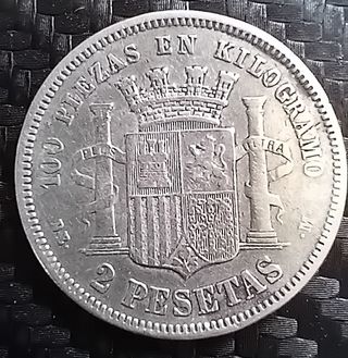 2 MONEDAS DE 2 PESETAS DE PLATA  187O