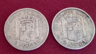 2 MONEDAS DE 2 PESETAS DE PLATA  187O