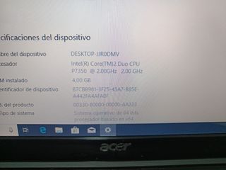 Portátil Acer 2GHz 4GB RAM 250GB HDD