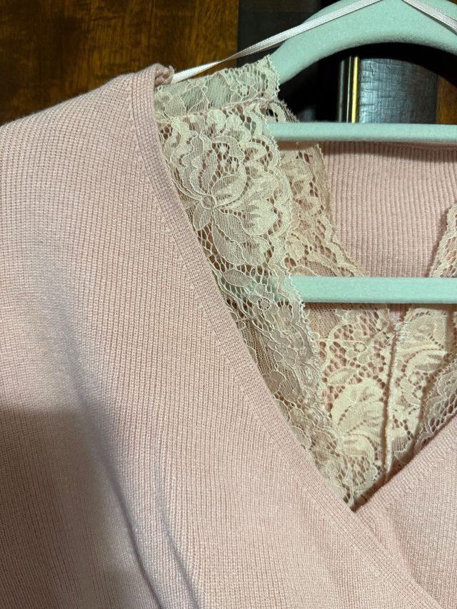 Maglia Cache-cœur Rosa con Pizzo