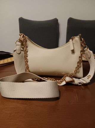 Bolso Clutch Bandolera Beige Dorado