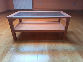 Mesa auxiliar madera y cristal extensible 
