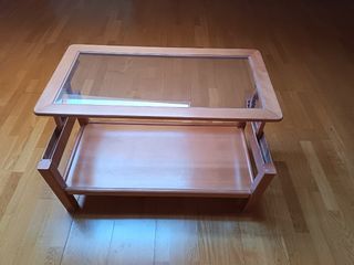 Mesa auxiliar madera y cristal extensible 
