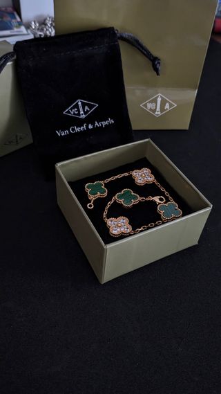 Pulsera Van Cleef Verde y Diamantes Oro