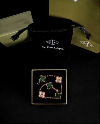 Pulsera Van Cleef Verde y Diamantes Oro