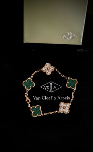 Pulsera Van Cleef Verde y Diamantes Oro