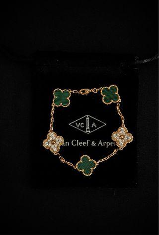 Pulsera Van Cleef Verde y Diamantes Oro