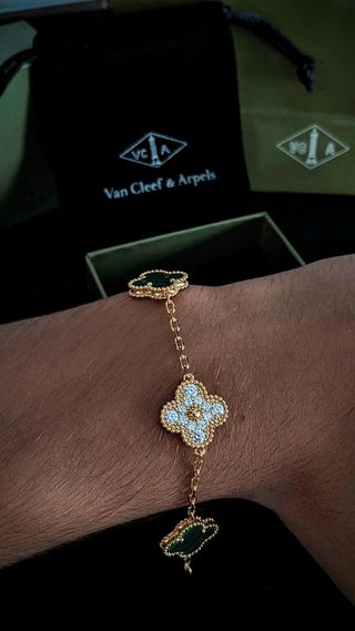 Pulsera Van Cleef Verde y Diamantes Oro