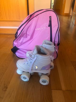 Patines Oxelo Blancos con Mochila Rosa