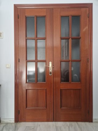 Doble puerta de madera con cristal