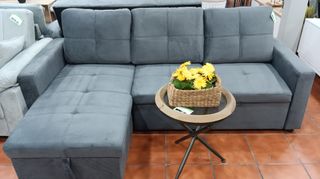 Sofá Chaise Longue Cama Gris con Arcón