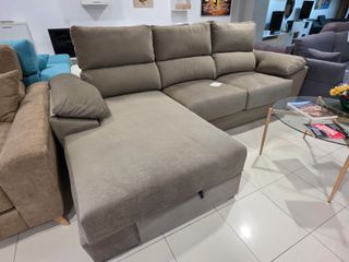 Sofá Chaiselongue Beige/Marrón + Arcón