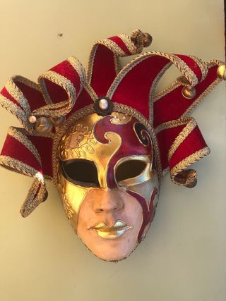 Máscara Veneciana Carnaval Dorada y Roja