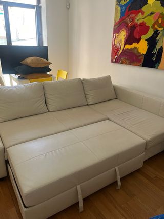 Sofá Chaise Longue IKEA 3 Plazas Piel Blanco