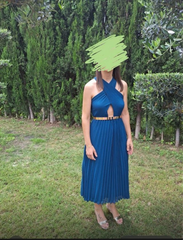 Vestido Azul Petróleo con Cinturón Alalá