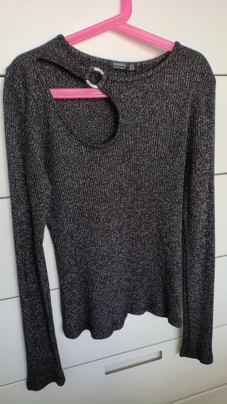 Camiseta manga larga Bershka negra mujer Talla S