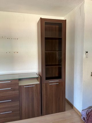 Mueble de salón modular madera+ mesa cristal