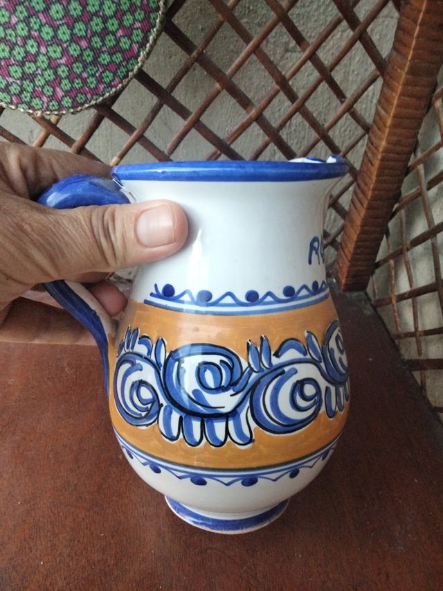 Jarra Cerámica Talavera Azul y Naranja