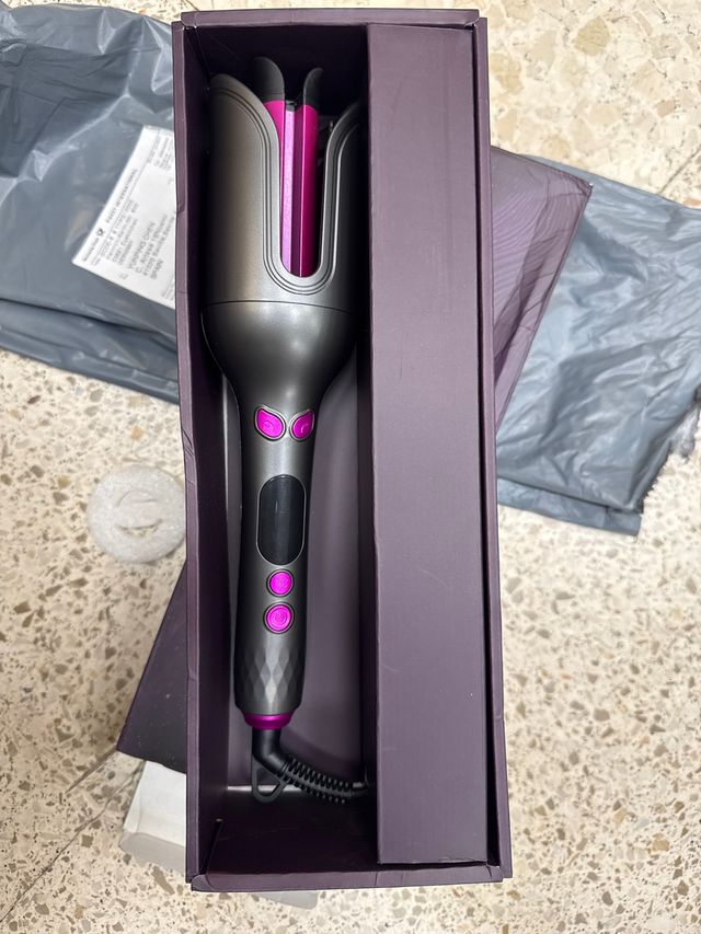 Rizador de pelo automático gris y rosa