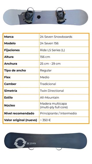Tabla Snowboard 156 Regular Fijaciones - 24 Seven