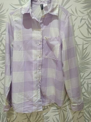 Camisa H&M cuadros morado y blanco 36