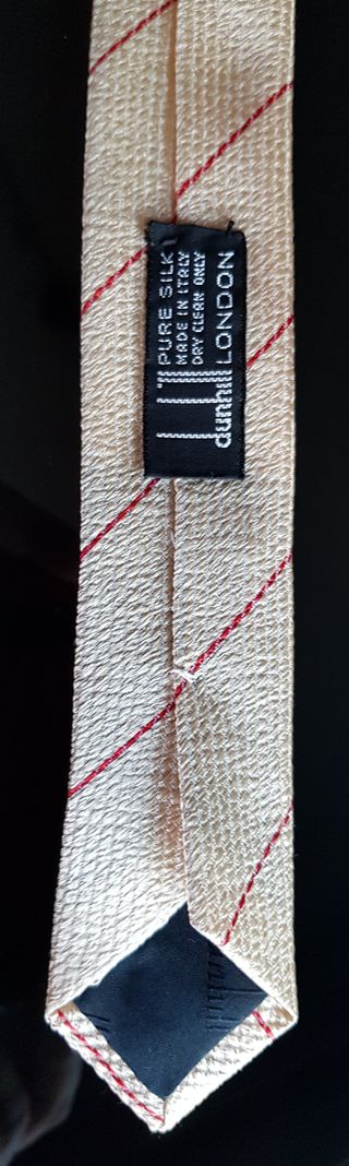 Corbata Dunhill London Seda Beige Rayas Rojas