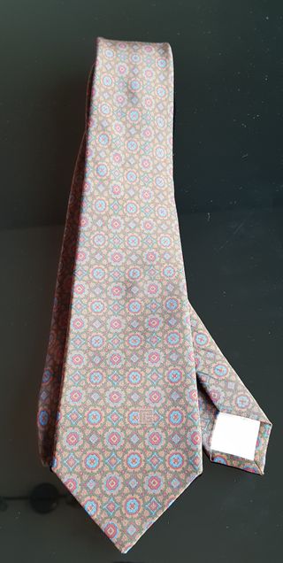 Corbata Dunhill London Seda Beige Rayas Rojas
