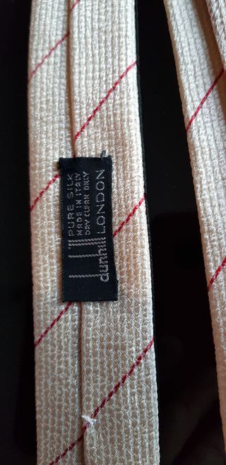 Corbata Dunhill London Seda Beige Rayas Rojas