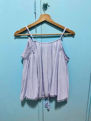 Blusa Boho Hombros Descubiertos Azul Claro