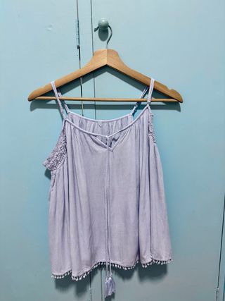 Blusa Boho Hombros Descubiertos Azul Claro