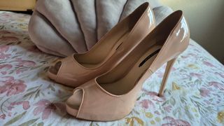 Zapatos Zara Beige Tacón Peep Toe