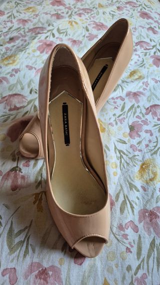 Zapatos Zara Beige Tacón Peep Toe