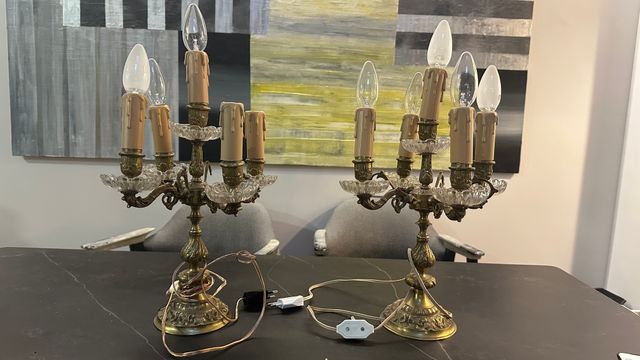 Lámpara Candelabro Bronce y Cristal