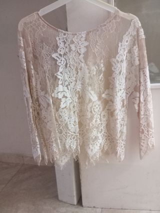 Blusa Zara Encaje Beige