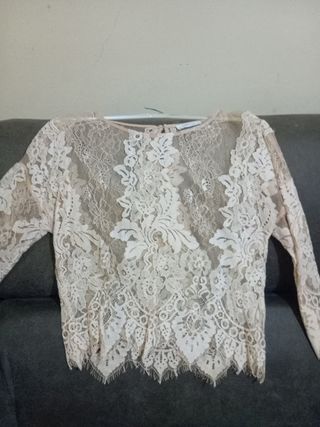 Blusa Zara Encaje Beige