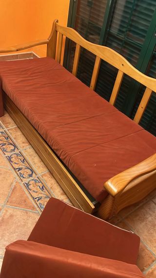 Sofá con abajo cama 3 plazas madera y tela 