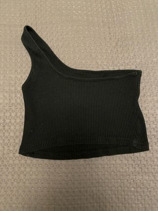 Top canalé asimétrico negro Talla S